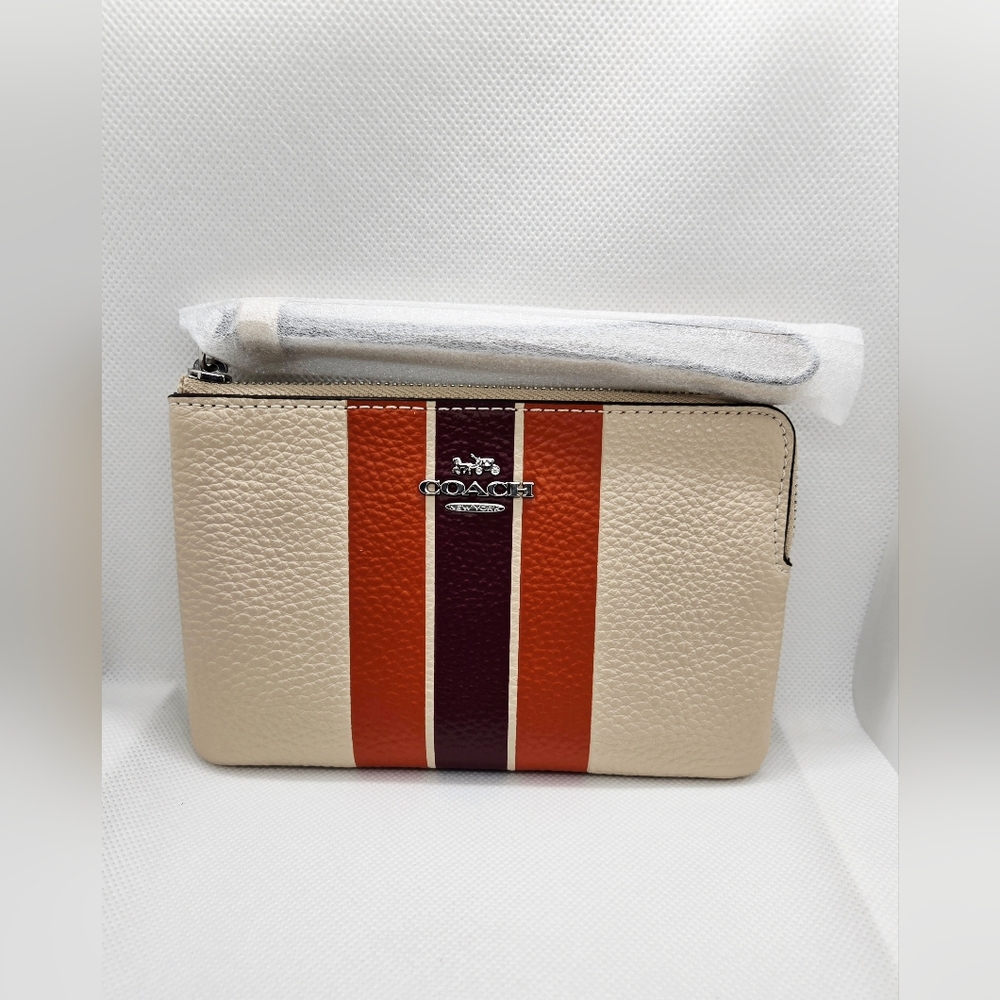 Coach Corner zip Wristlet with Stripe. - Picture 4 of 6